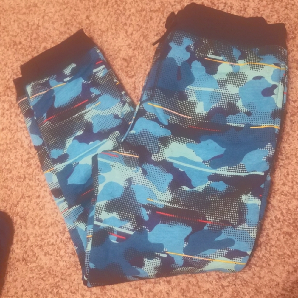 NWT Lands End Sherpa Joggers Blue Camo XL